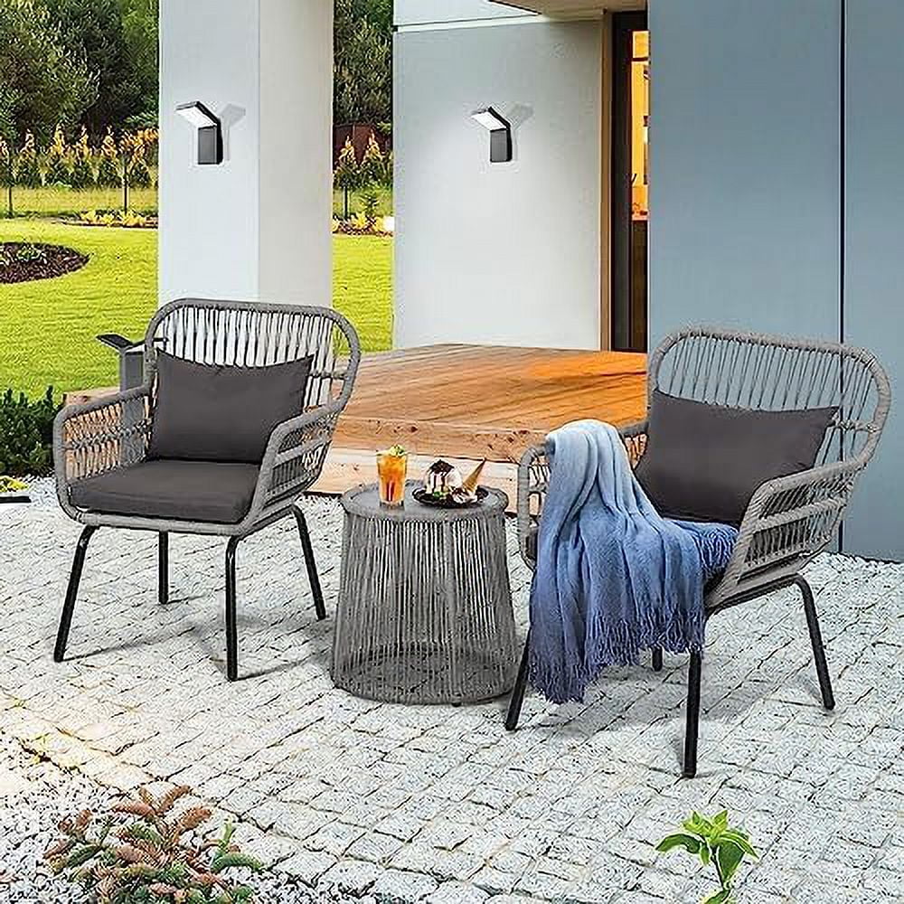 3 Pieces Rattan Wicker Bistro Set with Glass Top Table Y4114