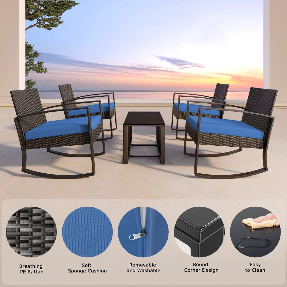 3-Piece Patio Wicker Chairs Set with Coffee Table J123
