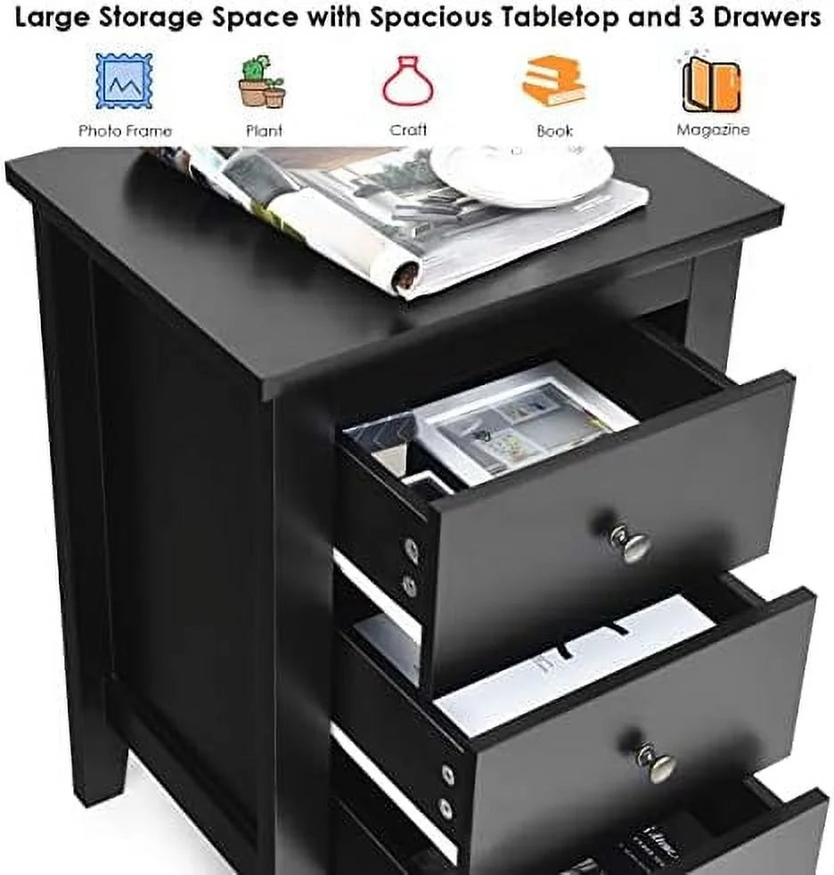 White 3 Drawer Wood Nightstand C291384
