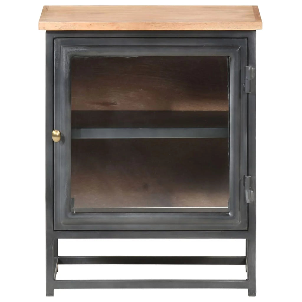 Gray Acacia Wood Bedside Cabinet with Glass Door C438278