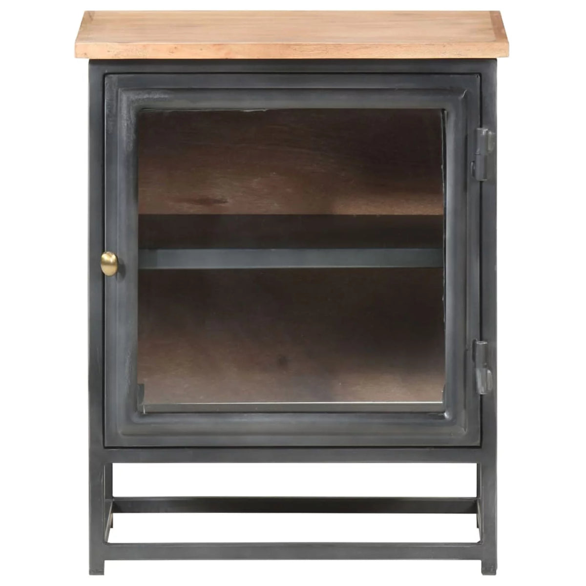 Gray Acacia Wood Bedside Cabinet with Glass Door C438278