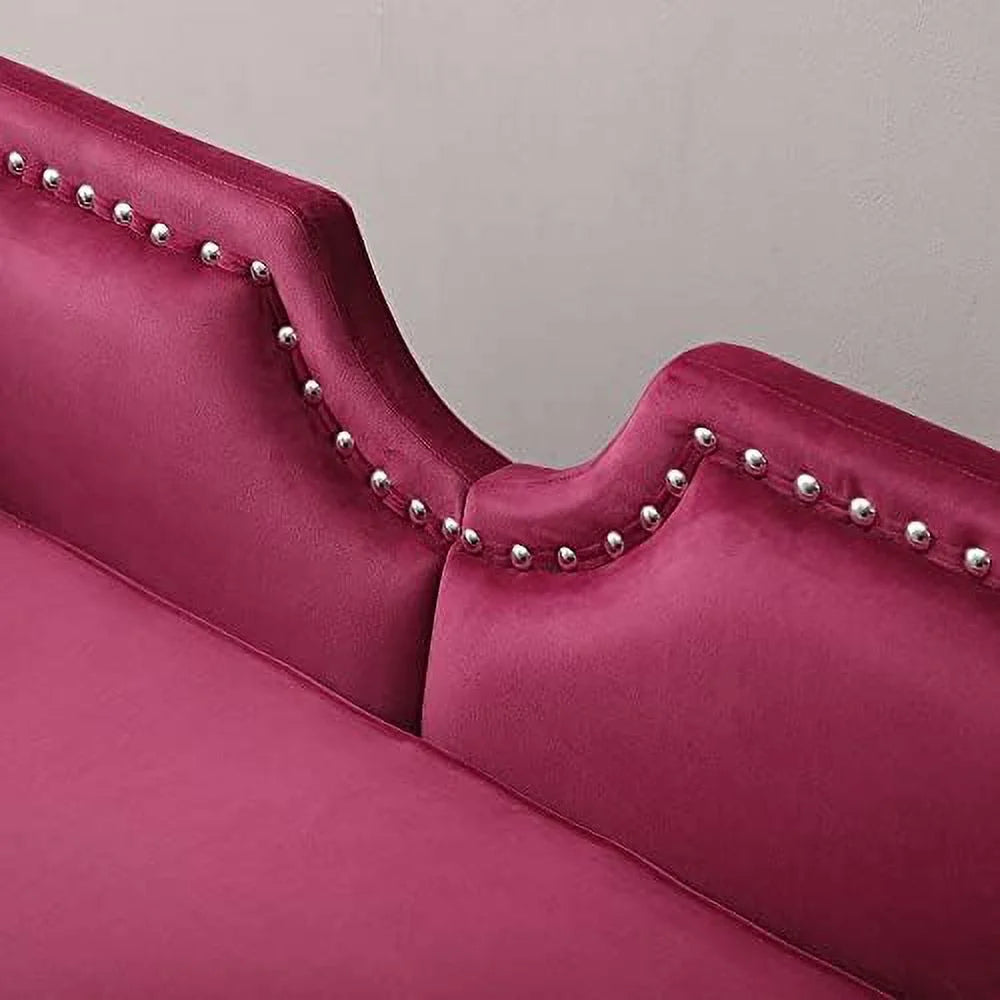 Velvet Ottoman Bench with Back and Silver Metal Legs S411006