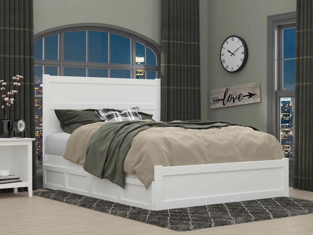 Queen Wood Platform Bed with Headboard Footboard & 2 Storage Drawers, White L379
