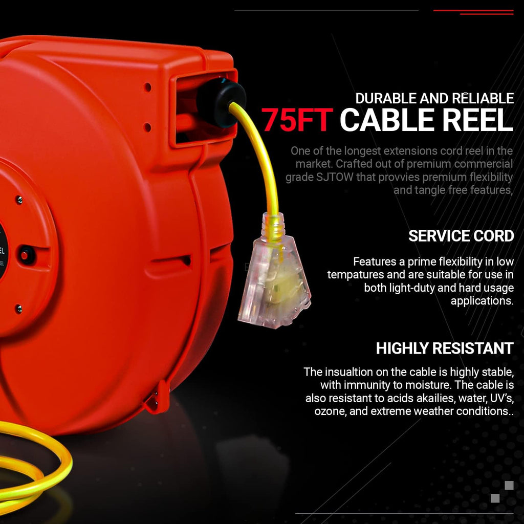 12awg x 80' Retractable Extension Cord Reel O2855