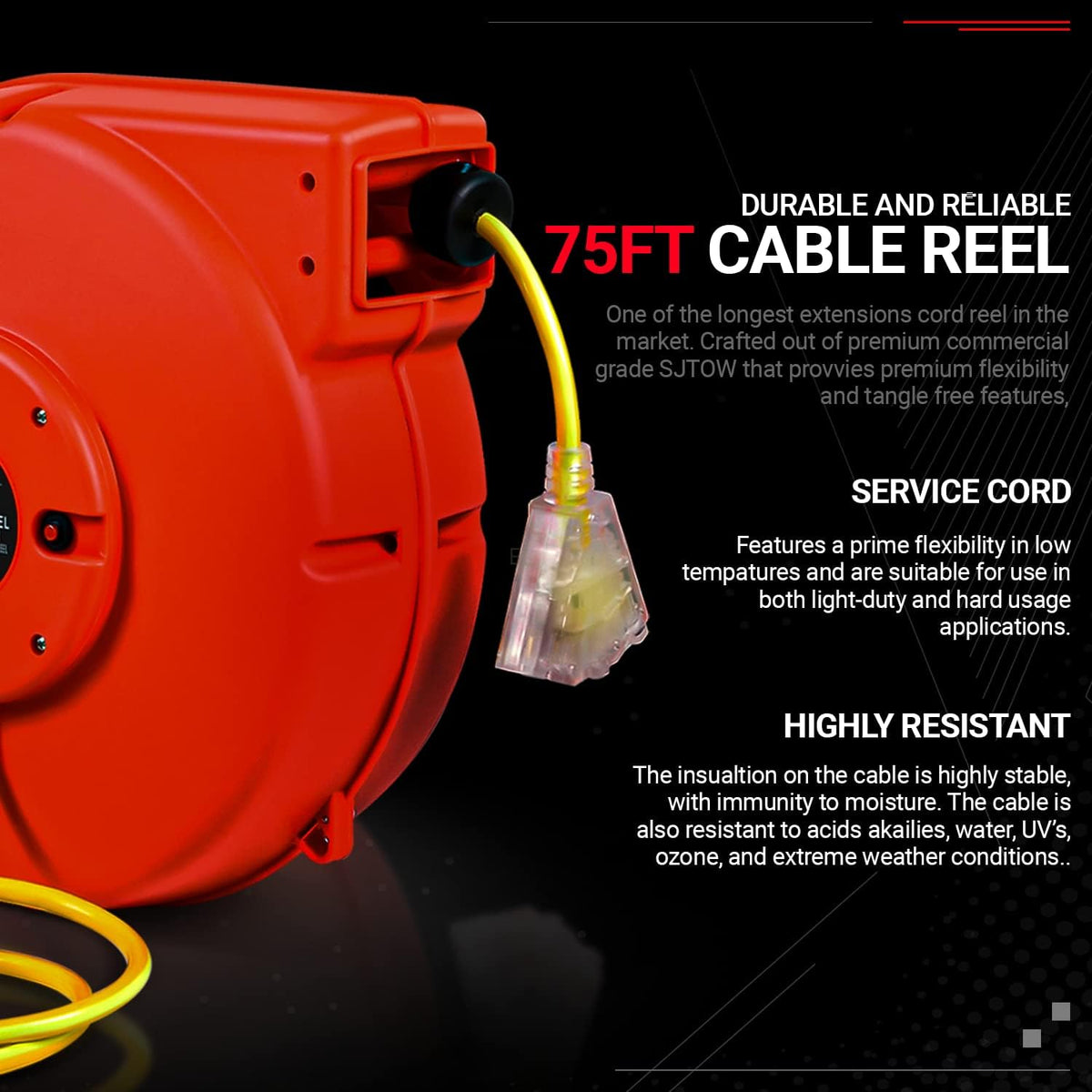 12awg x 80' Retractable Extension Cord Reel O2855