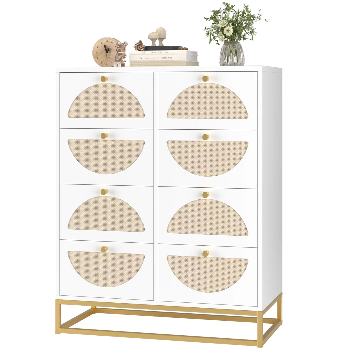 White 8 Drawer Rattan Wood Dresser B890