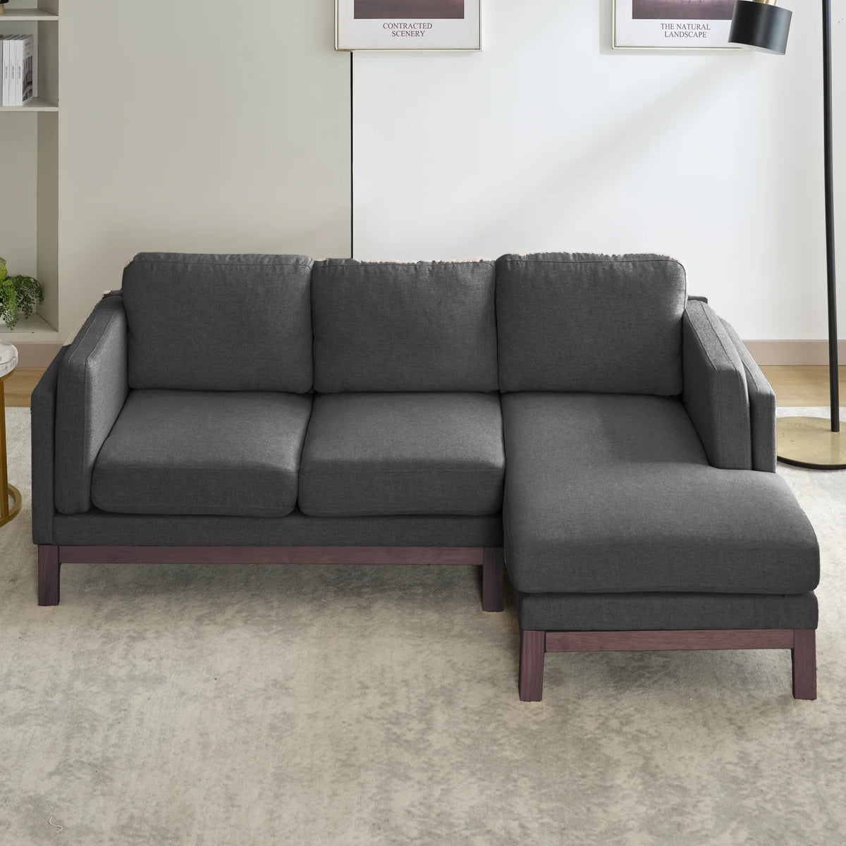 Dark Grey L-Shaped Sectional Sofa with Chaise Lounge M392