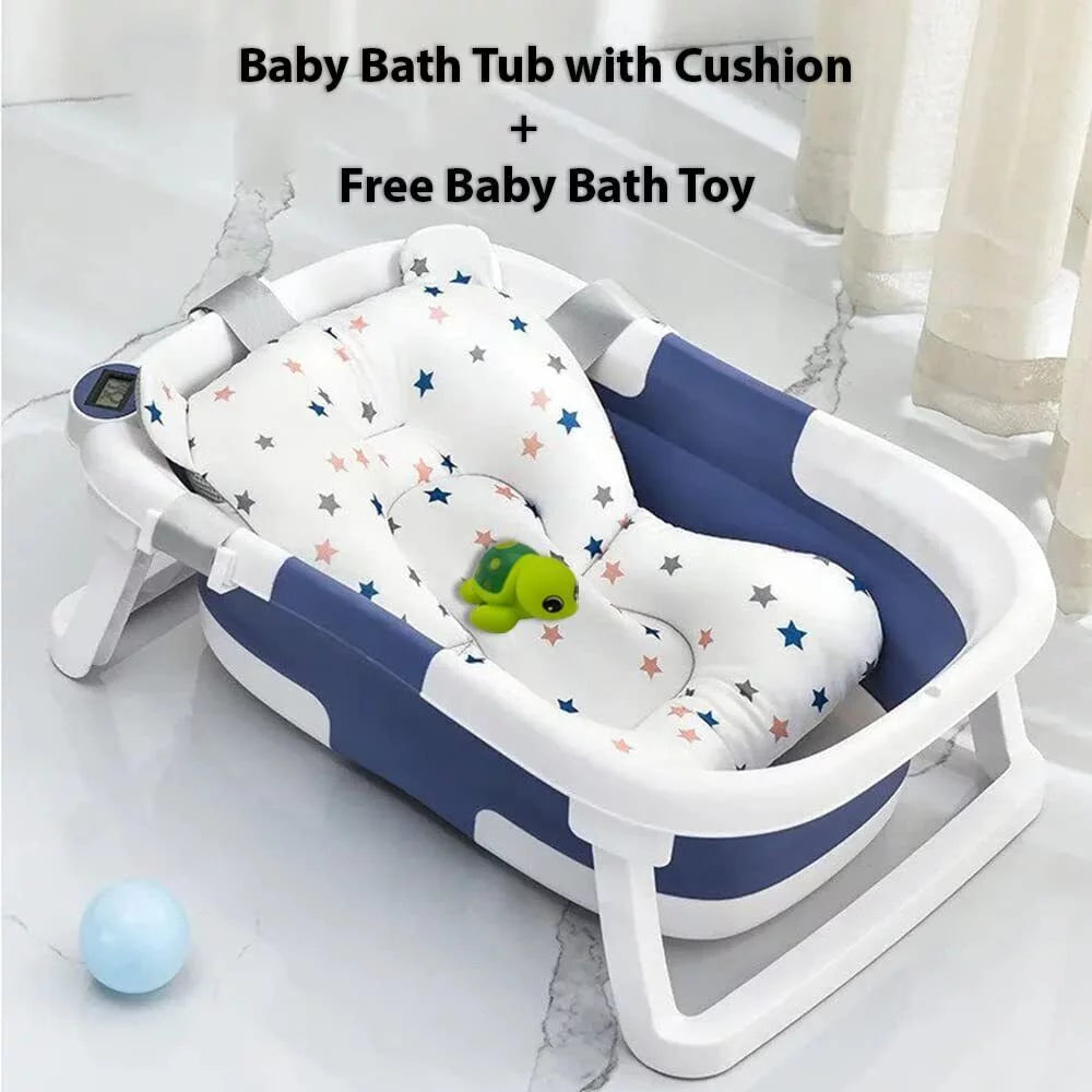 Collapsible Baby Bathtub with Thermometer, Cushion and Bath Net N506
