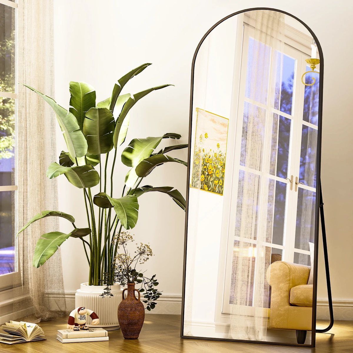 Black 64x21.1 Arched Full Length Floor Mirror H676654