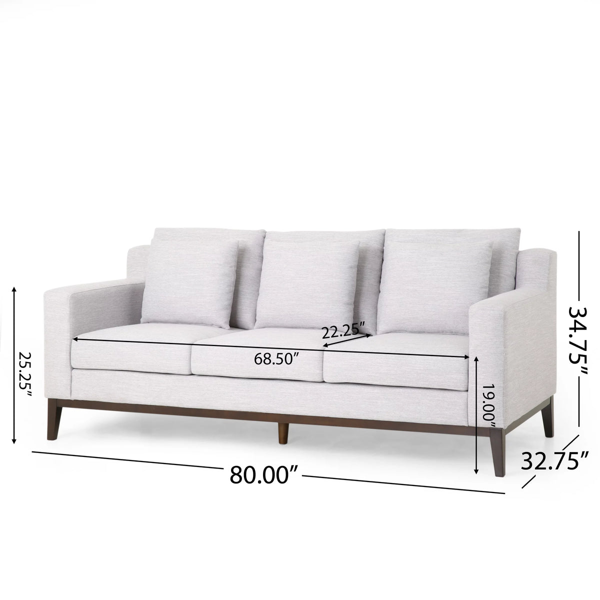 Light Gray Fabric 3 Seater Sofa with Accent Pillows N776