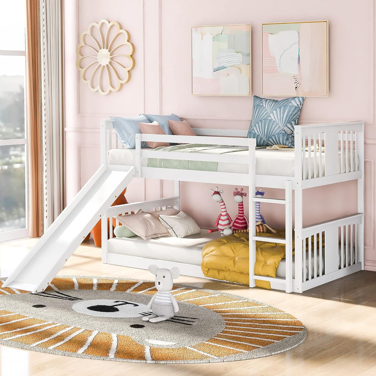Twin Over Twin Wood Bunk Beds with Ladder Grey H38222