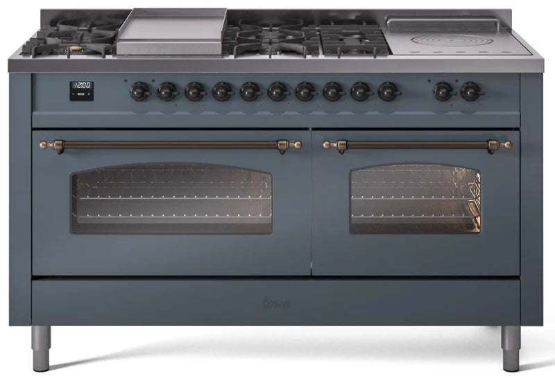 60 Dual Fuel Propane Gas Range Blue Grey Bronze Trim E2035