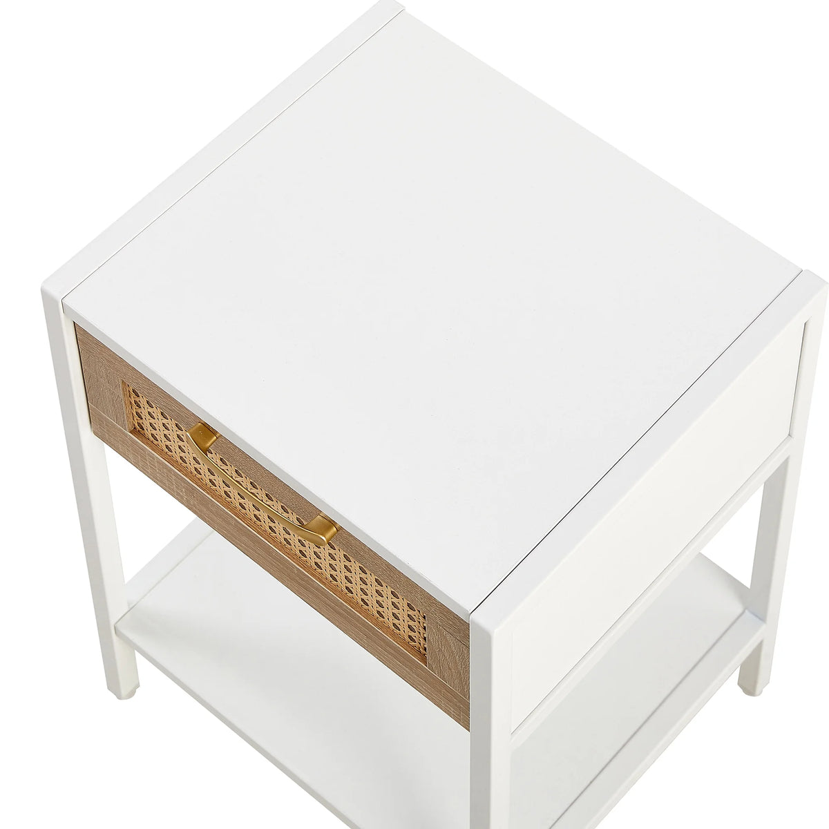 15.74" White Rattan Nightstand with Drawer E41212