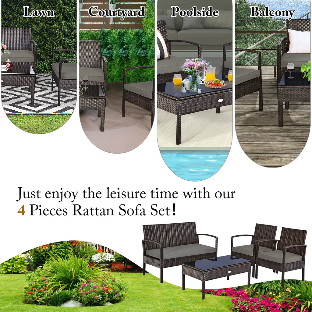 4 Pc Outdoor Patio Rattan Furniture Set Q66453