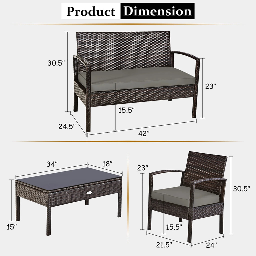 4 Pc Outdoor Patio Rattan Furniture Set Q66453