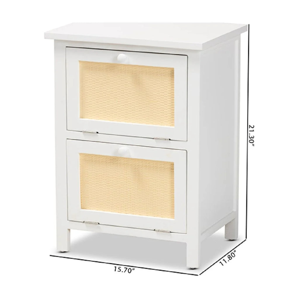 White Wood and Rattan 2-Door Nightstand H220