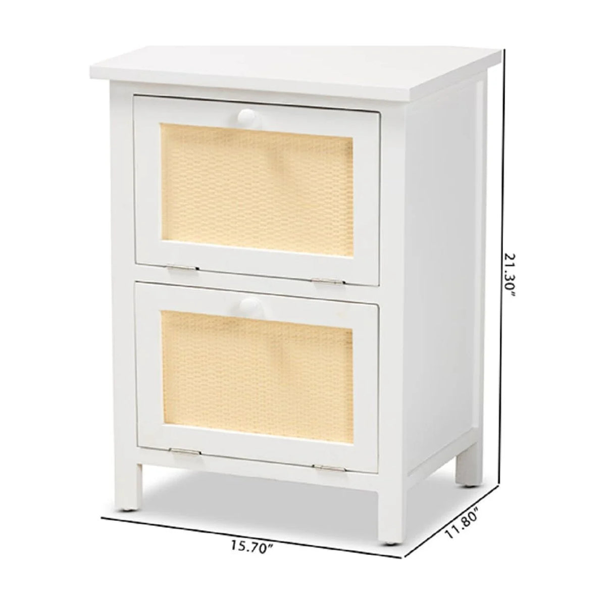 White Wood and Rattan 2-Door Nightstand H220