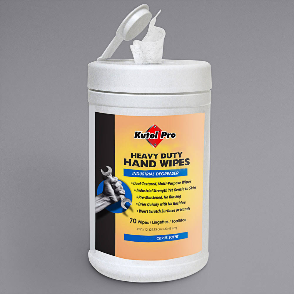 Citrus Scented Heavy-Duty Hand Wipes 70 Count Portable Canister H35846