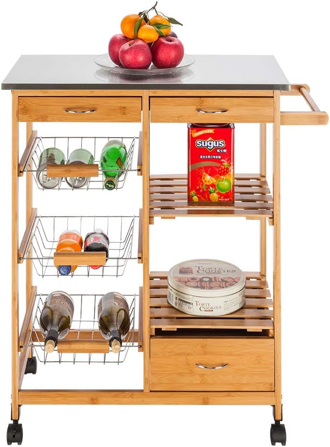 Kitchen Island Cart on Wheels with 2 Drawers and 2 Shelves H4501