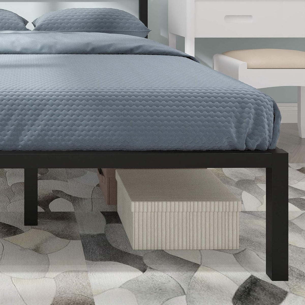 Full Size Black Metal Platform Bed Frame with Headboard E63664