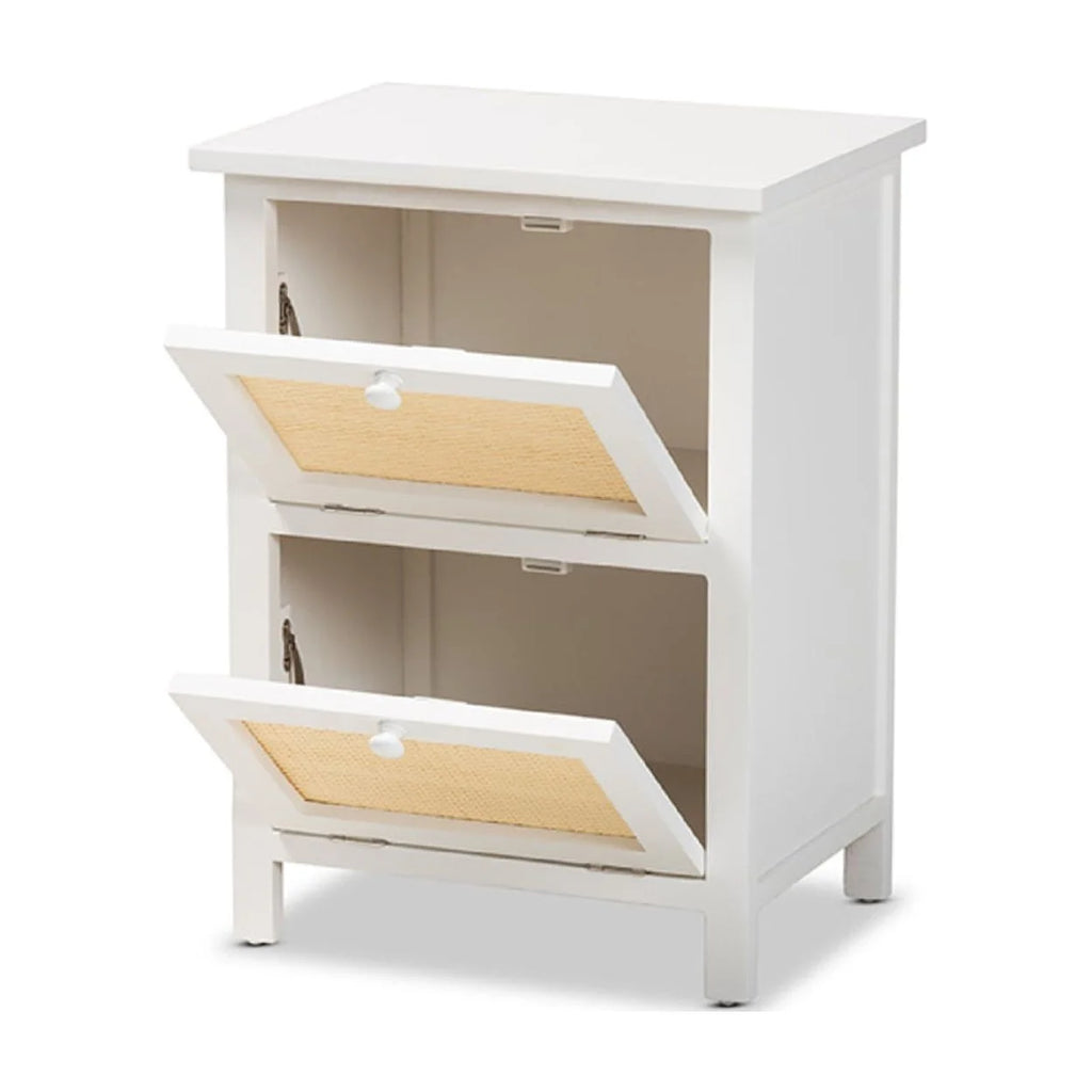 White Wood and Rattan 2-Door Nightstand H220