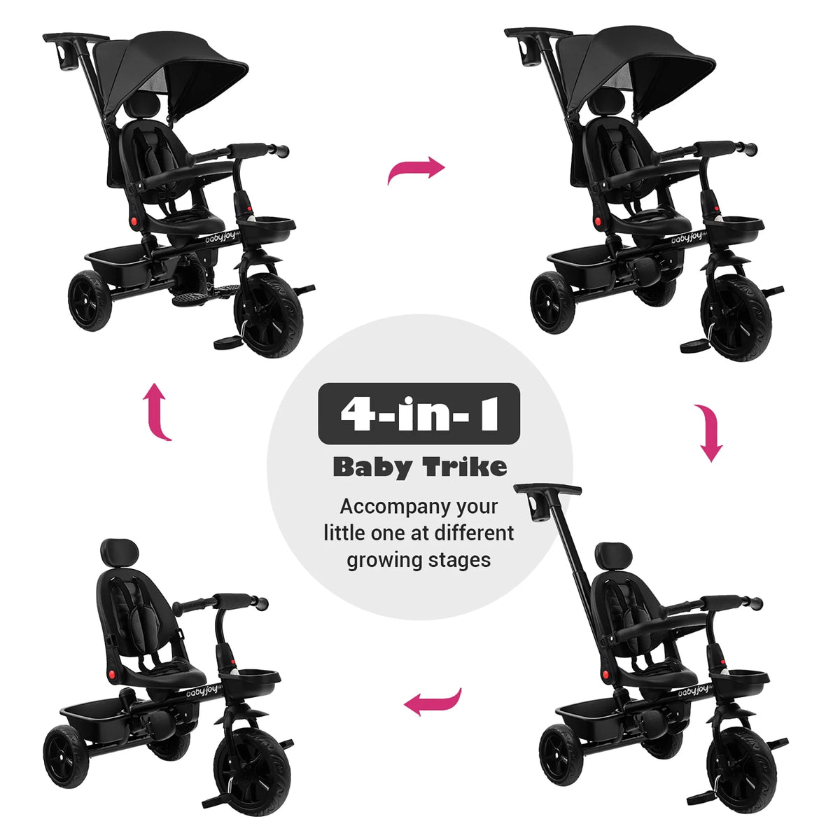 4-in-1 Toddler Tricycle with Adjustable Push Handle C466011