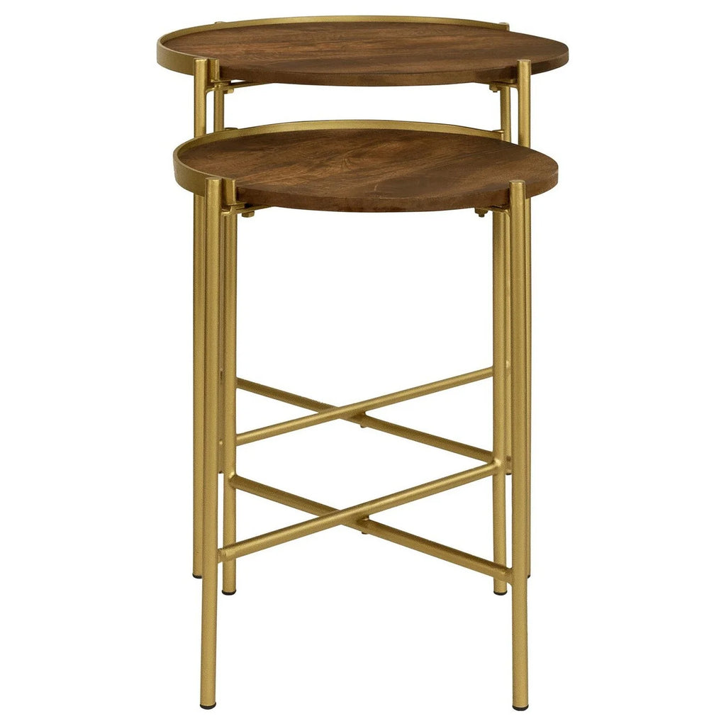2 Piece Round Nesting Tables Gold Iron Mango Wood X322838