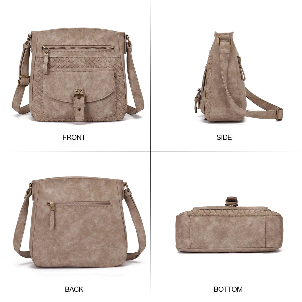 Large Straw Weaving PU Leather Crossbody Bag H637