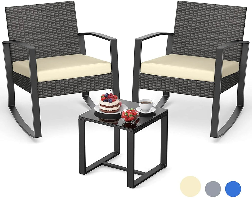 3-Piece Patio Wicker Chairs Set with Coffee Table J123