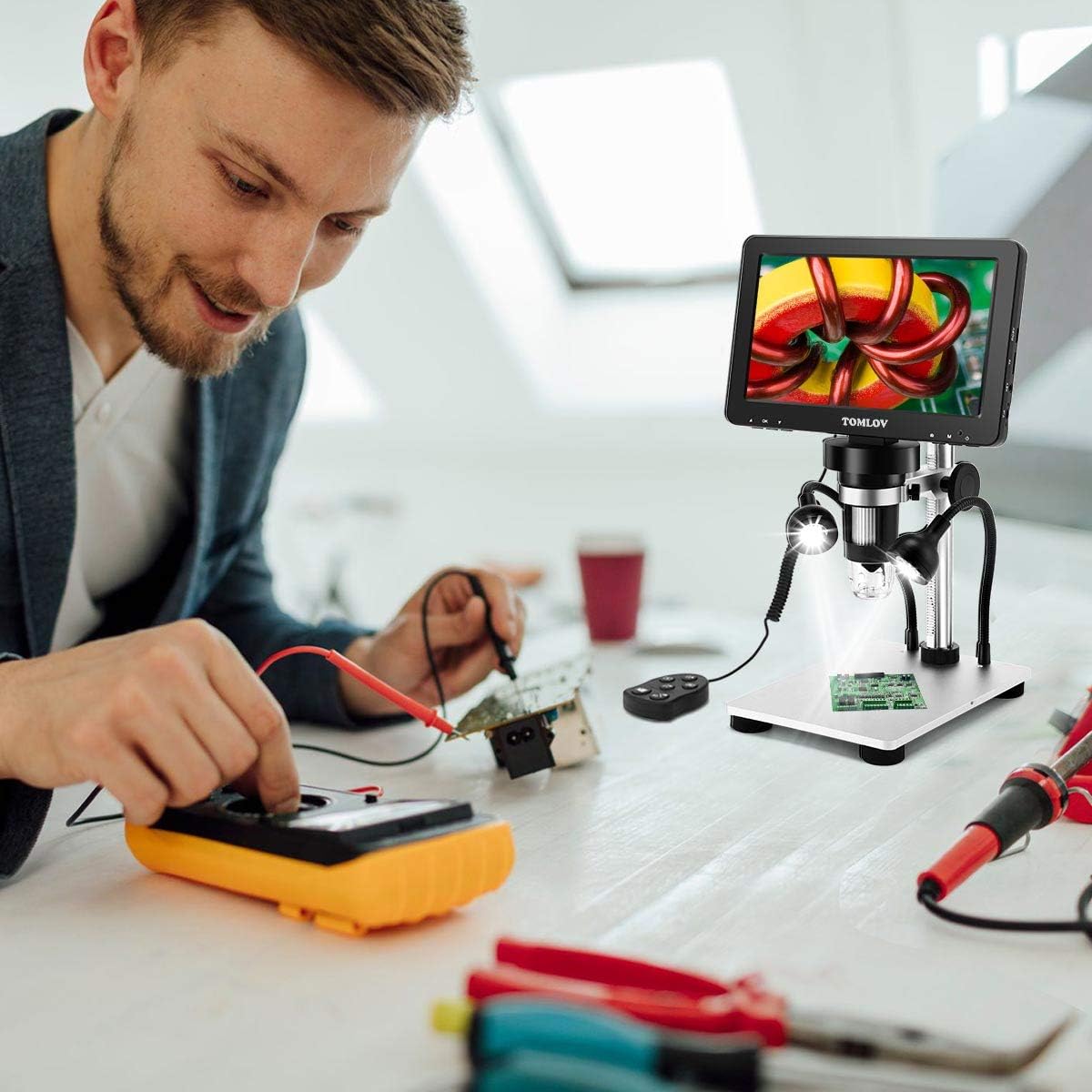 7" LCD Digital Microscope 1200X 1080P Video Microscope with Metal Stand W378