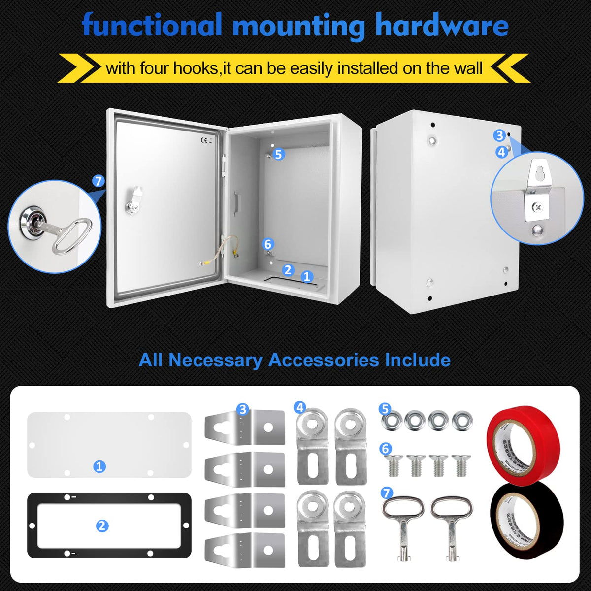 12 x 10 x 6'' IP66 Waterproof Steel Electrical Enclosure with Lock W9984