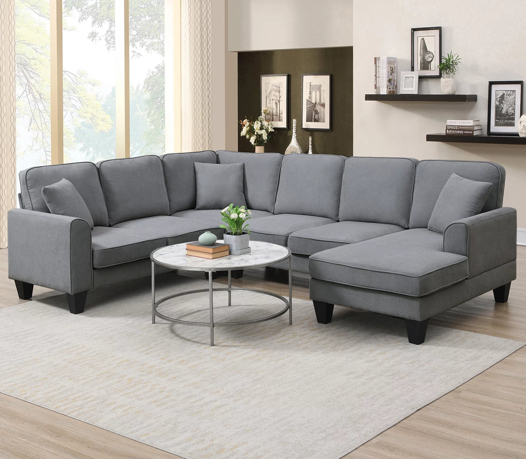 Dark Gray 7 Seat U Shape Sectional Sofa with 3 Pillows E75906