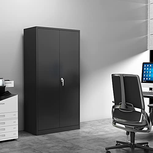 31.5" H Black Steel Lockable Storage Cabinet with 2 Adjustable Shelves N567