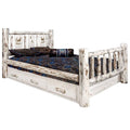 Wood Twin Storage Bed with Engraved Elk Design in Natural H1459