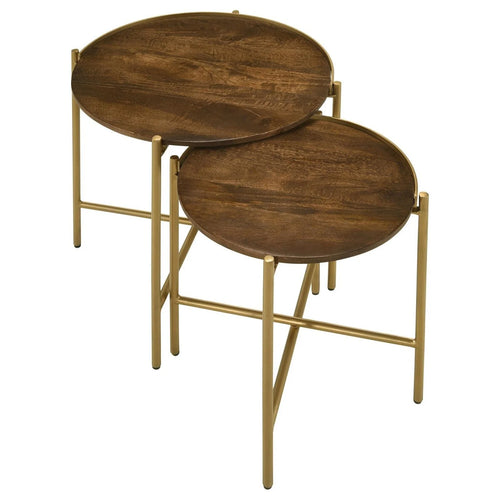 2 Piece Round Nesting Tables Gold Iron Mango Wood X322838