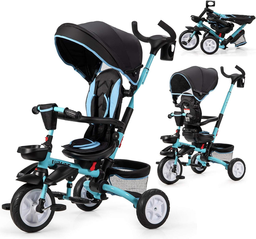 Pink 7-in-1 Kids Folding Tricycle with Canopy U590