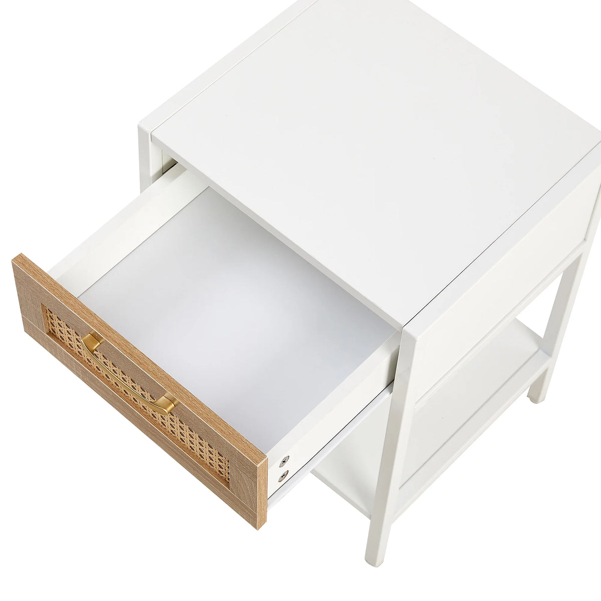 15.74" White Rattan Nightstand with Drawer E41212