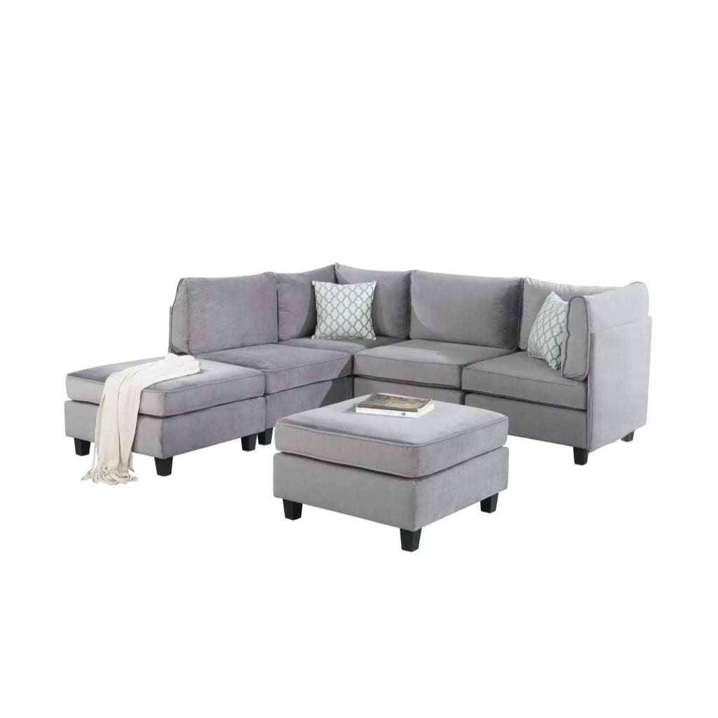 Gray Velvet 6Pc Modular Reversible Sectional Sofa O970877