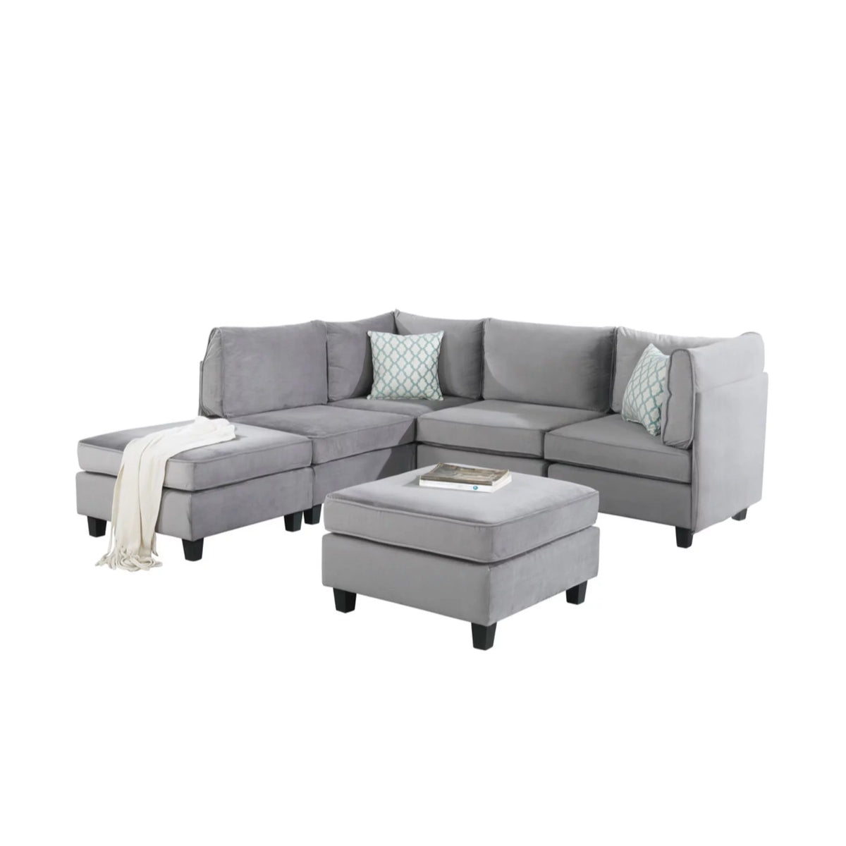 Gray Velvet 6Pc Modular Reversible Sectional Sofa O970877
