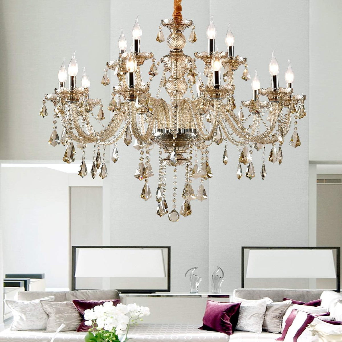 15 Lights Cognac K9 Crystal Chandelier N9667