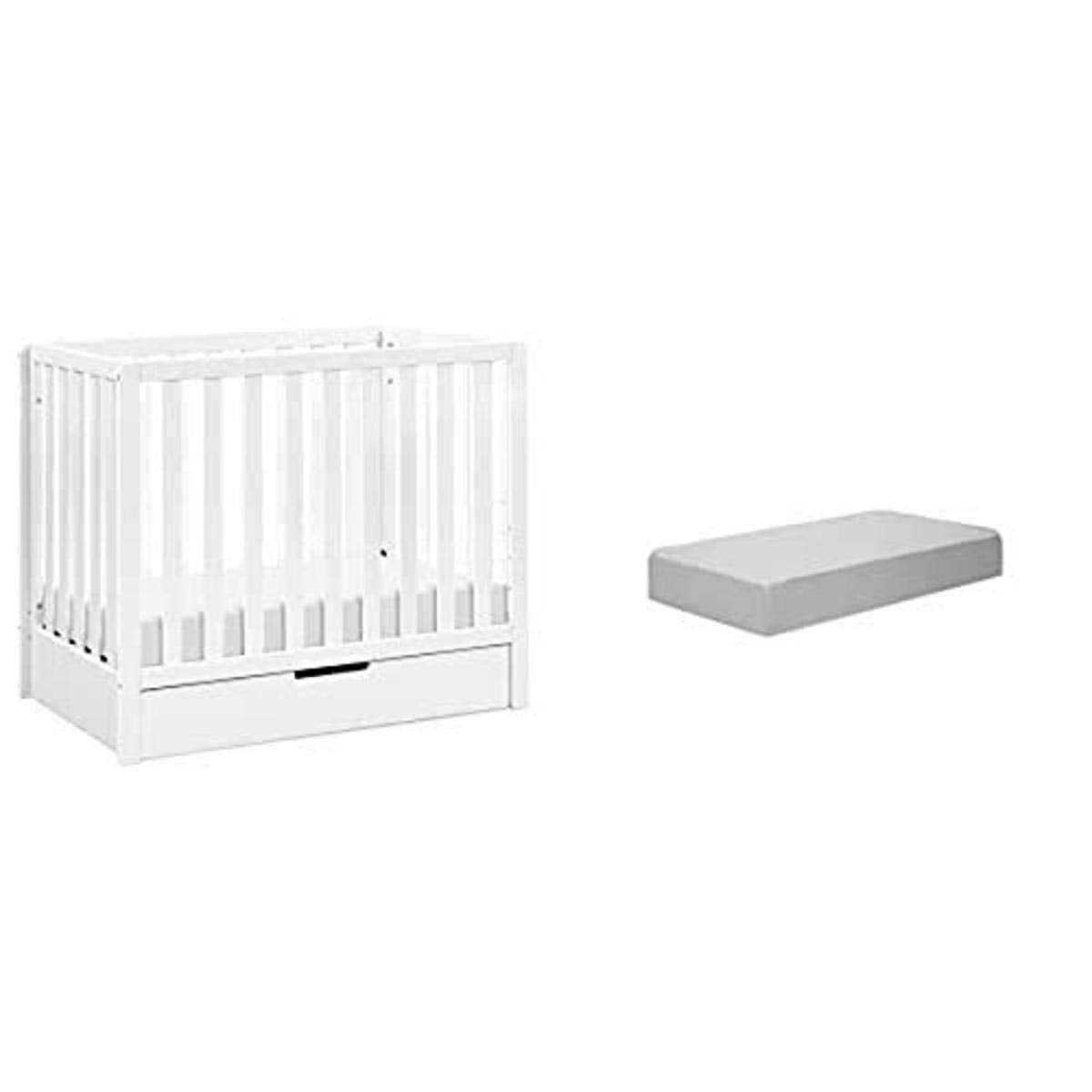 White 4-in-1 Convertible Mini Crib with Trundle and Mattress G835325