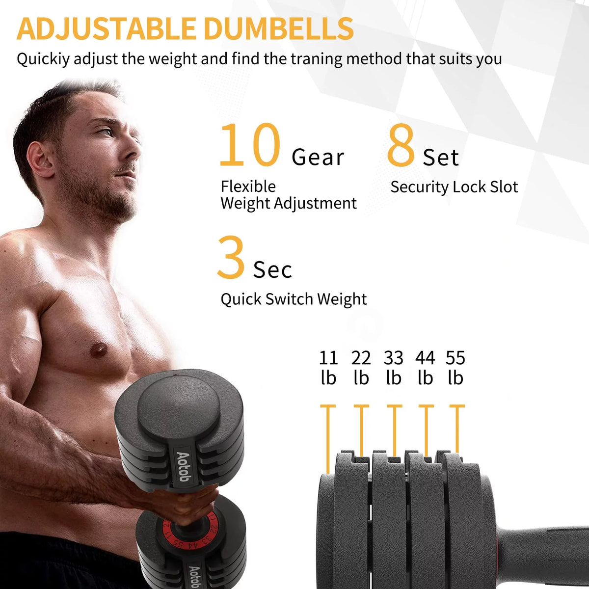 Adjustable Dumbbells Weight Set, Pair, Black X711555