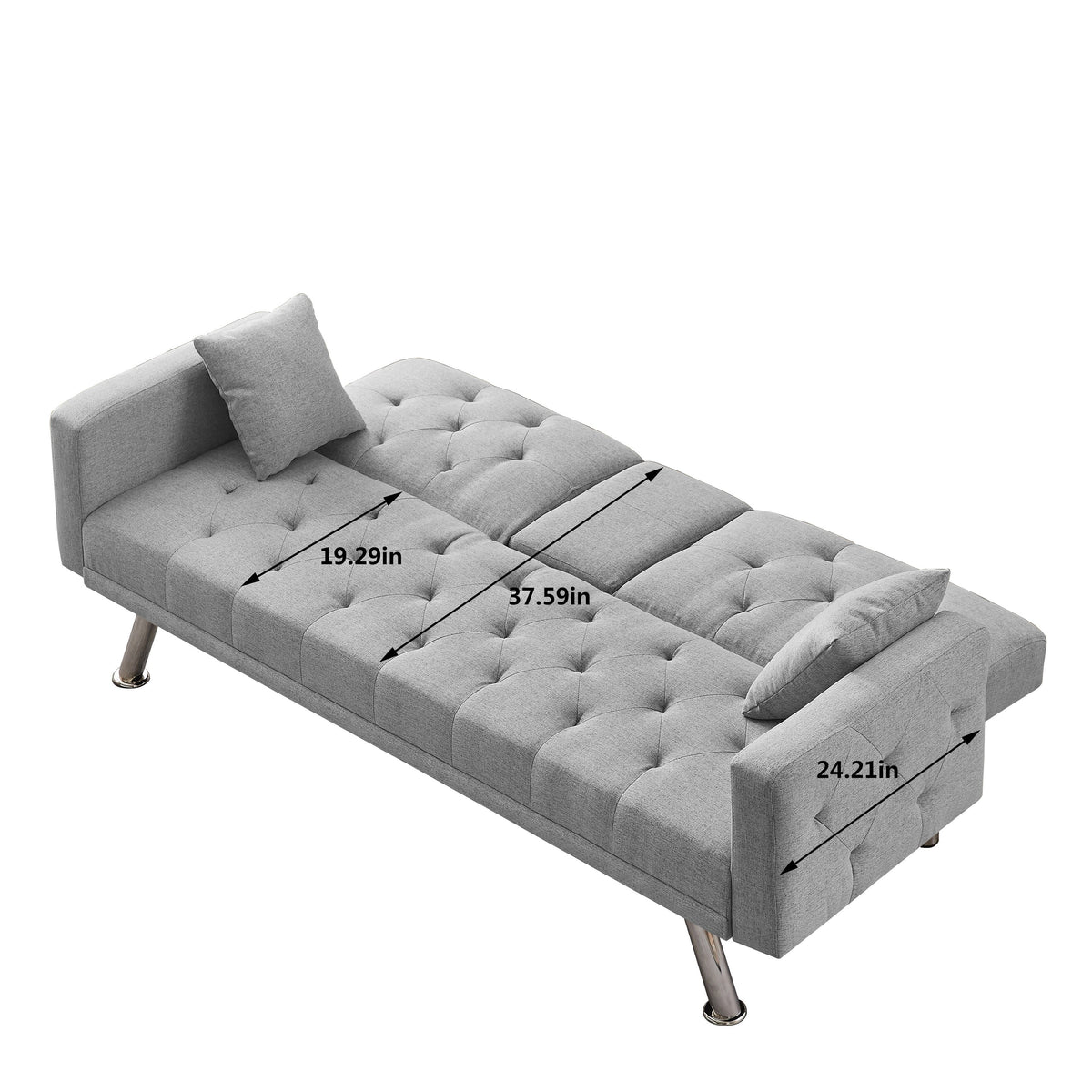 76 Inch Green Linen Convertible Futon Sofa Bed with Cup Holders E85801