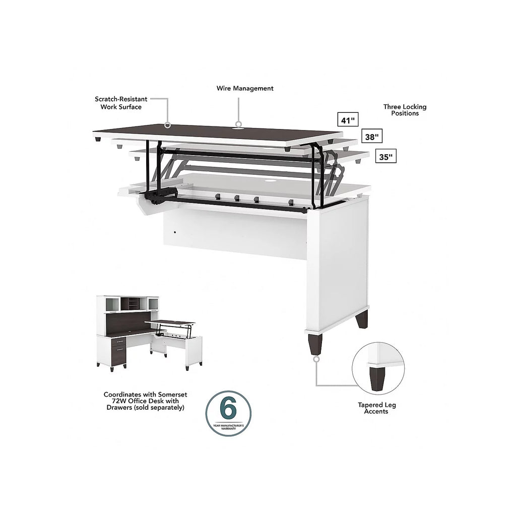 White/Gray Engineered Wood Sit to Stand L Desk Set with Bookcase B797226