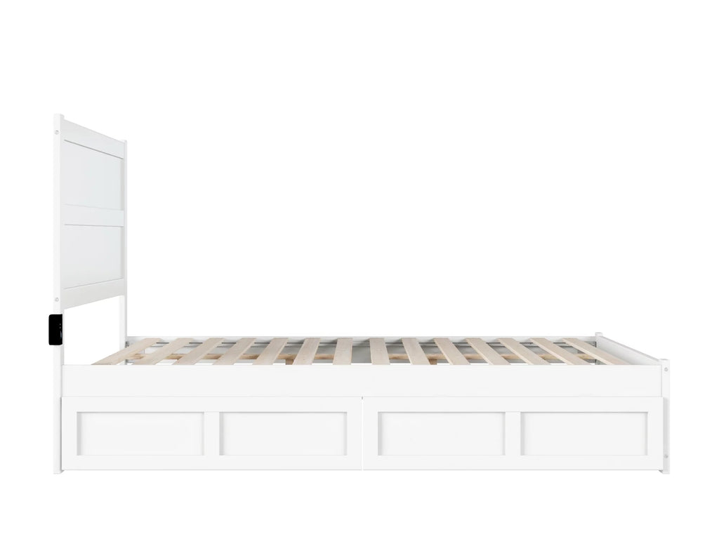 Queen Wood Platform Bed with Headboard Footboard & 2 Storage Drawers, White L379