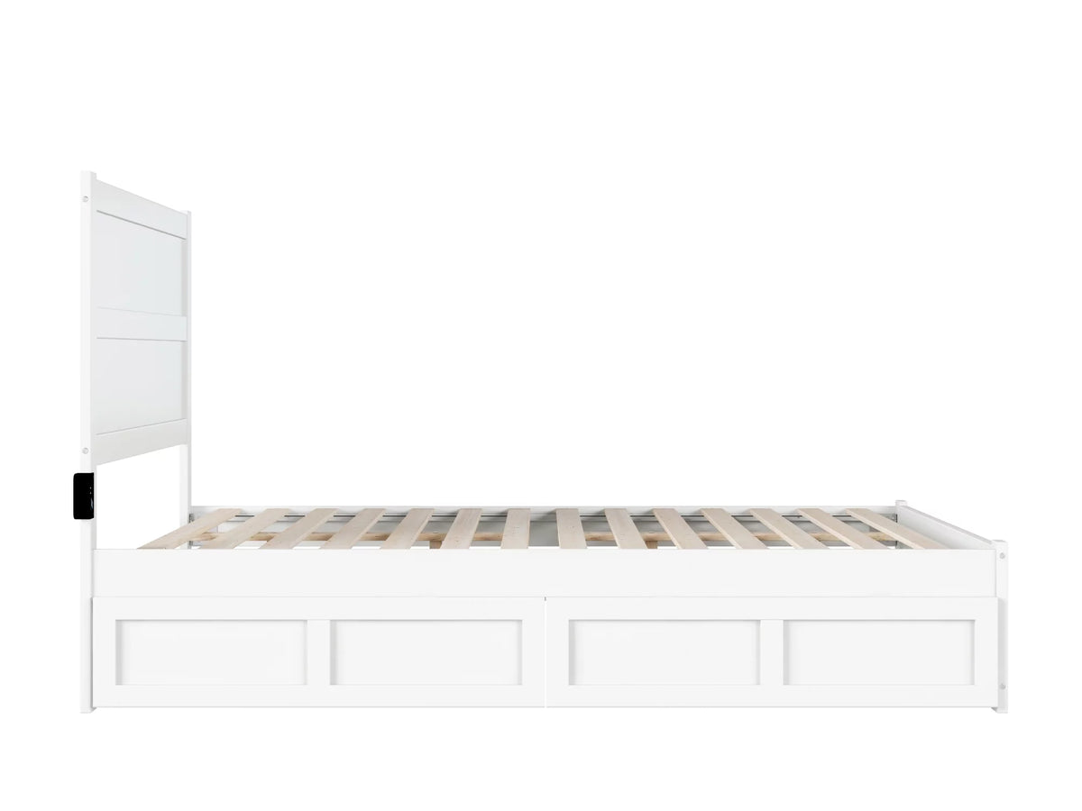 Queen Wood Platform Bed with Headboard Footboard & 2 Storage Drawers, White L379