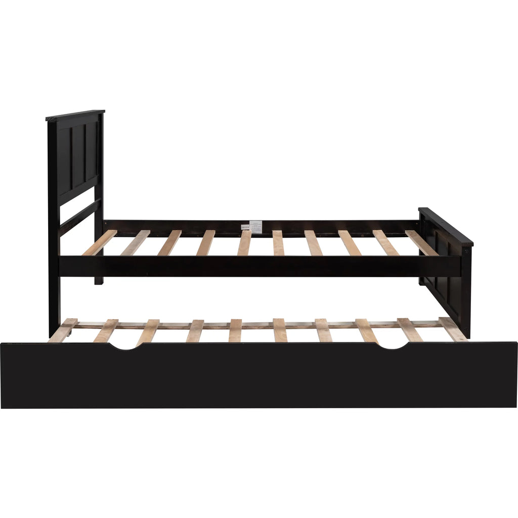 Wood Twin Platform Bed with Headboard & Trundle P618