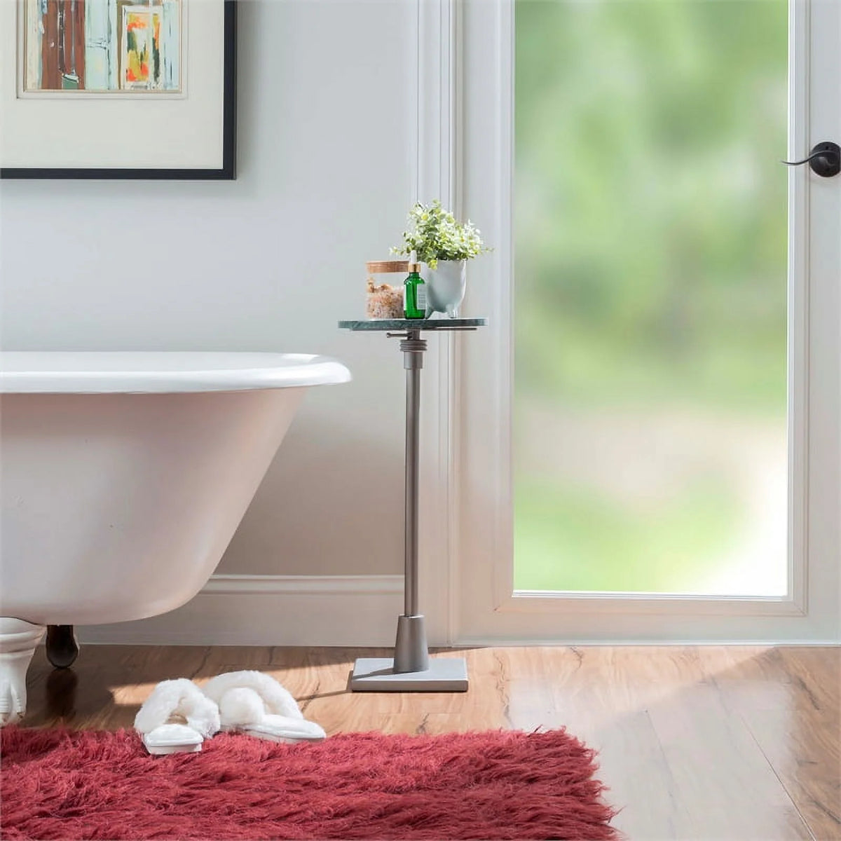 Adjustable Metal and Green Marble Accent Table O320030