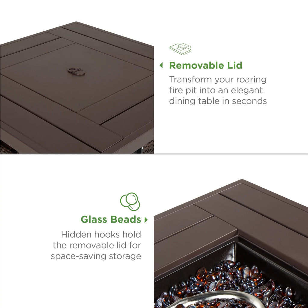 28in Propane Gas Fire Pit Table 50,000 BTU Outdoor Wicker M461