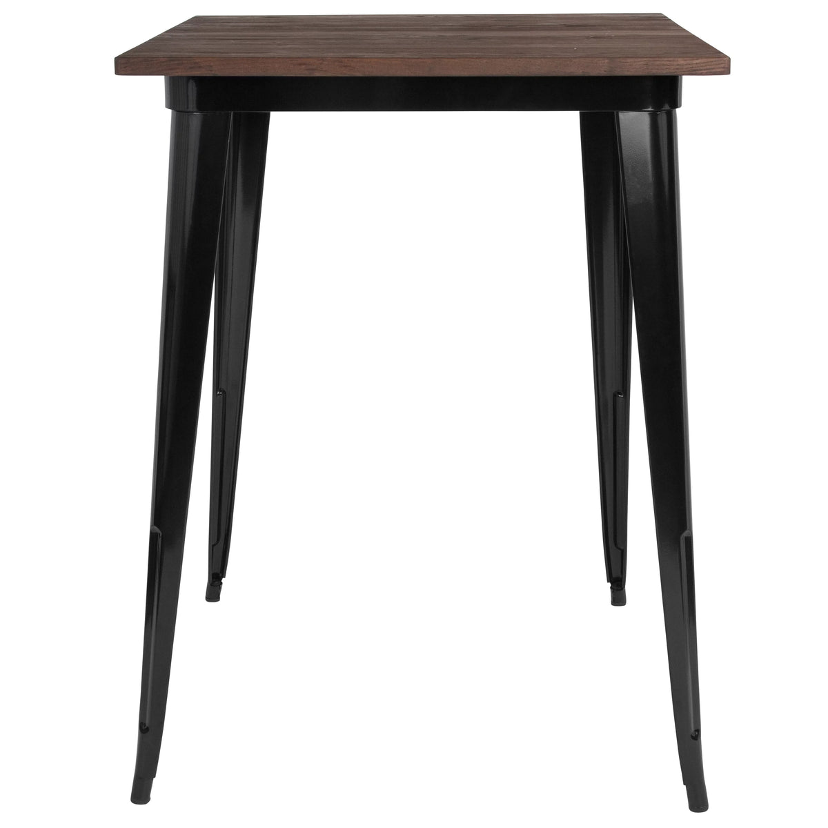 31.5" Square Black Metal Bar Height Table with Walnut Rustic Wood Top A882